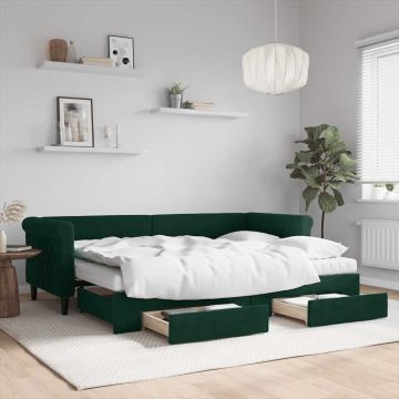 vidaXL Lova su ištraukiama dalimi/stalčiais, žalia, 80x200cm, aksomas