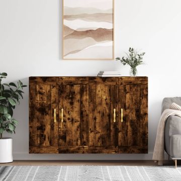 vidaXL Prie sienos montuojamos spintelės, 2vnt., dūminės, mediena