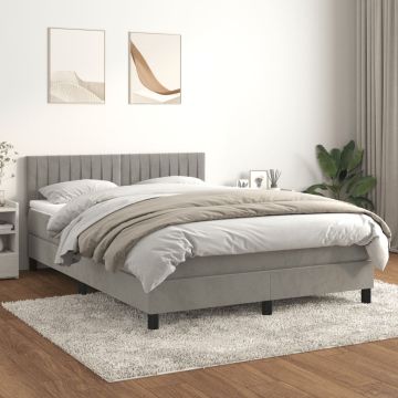 vidaXL Lova su spyruoklėmis ir čiužiniu, pilka, 140x190 cm, aksomas