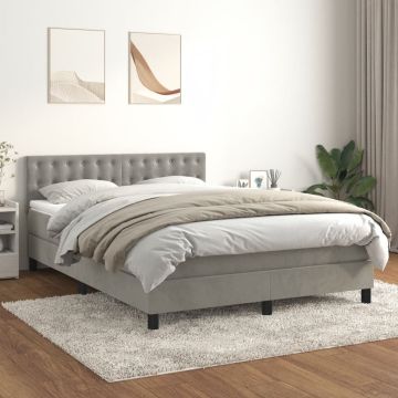 vidaXL Lova su spyruoklėmis ir čiužiniu, pilka, 140x190 cm, aksomas