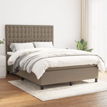 vidaXL Lova su spyruoklėmis ir čiužiniu, taupe, 140x190 cm, audinys