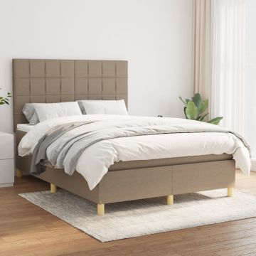 vidaXL Lova su spyruoklėmis ir čiužiniu, taupe, 140x190 cm, audinys
