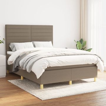 vidaXL Lova su spyruoklėmis ir čiužiniu, taupe, 140x190 cm, audinys