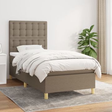 vidaXL Lova su spyruoklėmis ir čiužiniu, taupe, 90x190 cm, audinys