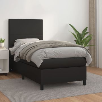 vidaXL Lova su spyruoklėmis ir čiužiniu, juoda, 90x190cm, dirbtinė oda