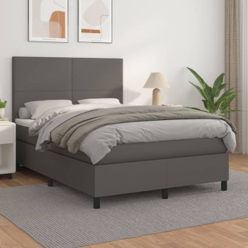 vidaXL Lova su spyruoklėmis ir čiužiniu,pilkas,140x190cm, dirbtinė oda