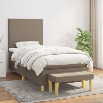 vidaXL Lova su spyruoklėmis ir čiužiniu, taupe, 100x200cm, audinys