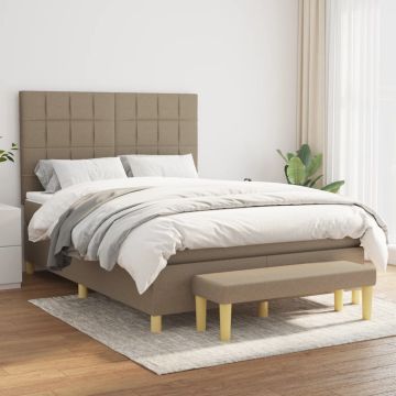 vidaXL Lova su spyruoklėmis ir čiužiniu, taupe, 140x190 cm, audinys