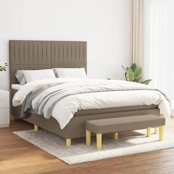 vidaXL Lova su spyruoklėmis ir čiužiniu, taupe, 140x200 cm, audinys
