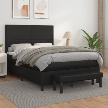 vidaXL Lova su spyruoklėmis ir čiužiniu, juoda,140x200cm, dirbtinė oda