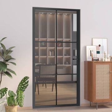 vidaXL Vidaus durys, juodos, 102,5x201,5cm, ESG stiklas ir aliuminis