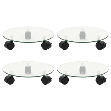 vidaXL Padėklai su ratukais augalams, 4vnt., 28cm, stiklas