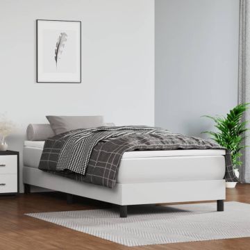 vidaXL Lova su spyruoklėmis ir čiužiniu, balta, 80x200cm, dirbtinė oda