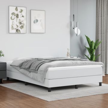 vidaXL Lova su spyruoklėmis ir čiužiniu,baltas,140x190cm, dirbtinė oda