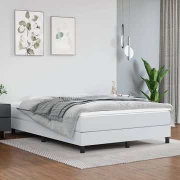vidaXL Lova su spyruoklėmis ir čiužiniu, balta,140x200cm, dirbtinė oda