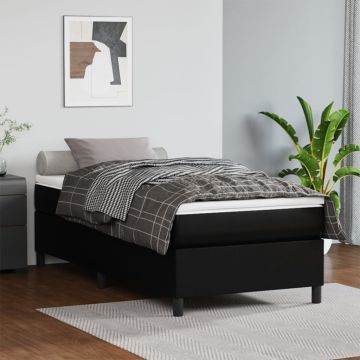 vidaXL Lova su spyruoklėmis ir čiužiniu, juoda, 90x190cm, dirbtinė oda