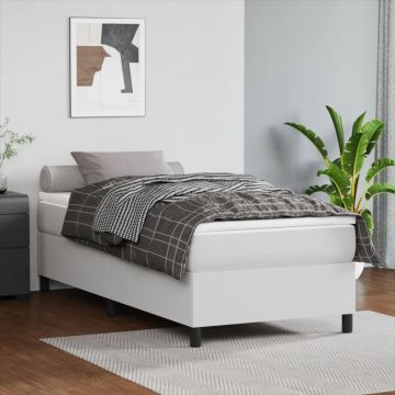 vidaXL Lova su spyruoklėmis ir čiužiniu, balta, 90x190cm, dirbtinė oda