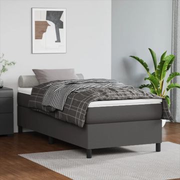 vidaXL Lova su spyruoklėmis ir čiužiniu, pilka, 90x200cm, dirbtinė oda