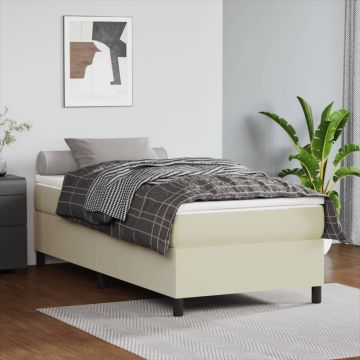 vidaXL Lova su spyruoklėmis/čiužiniu, kreminė, 100x200cm, dirbtinė oda