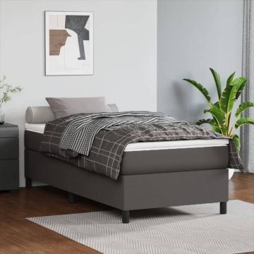 vidaXL Lova su spyruoklėmis ir čiužiniu, pilka,100x200cm, dirbtinė oda