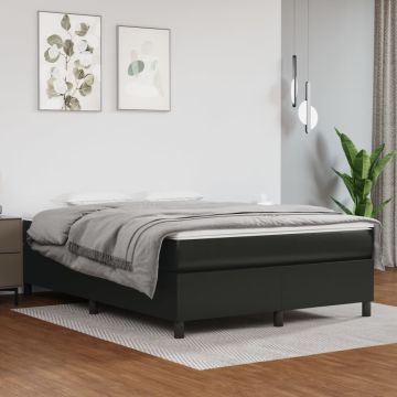 vidaXL Lova su spyruoklėmis ir čiužiniu, juoda,140x200cm, dirbtinė oda