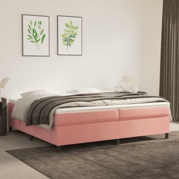 vidaXL Lova su spyruoklėmis ir čiužiniu, rožinė, 200x200 cm, aksomas
