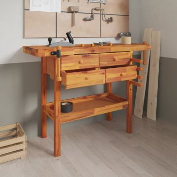 vidaXL Darbastalis su stalčiais ir spaustukais, 124x52x83cm, akacija