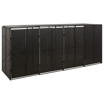 vidaXL Konteinerių stoginė, juoda, 274x80x117cm, ratanas, keturvietė