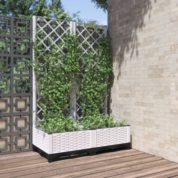 vidaXL Sodo lovelis su treliažu, baltos spalvos, 80x40x121,5cm, PP