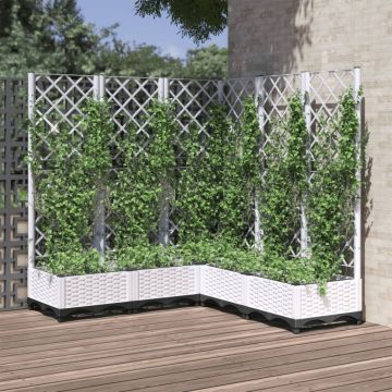vidaXL Sodo lovelis su treliažu, baltos spalvos, 120x120x121,5cm, PP