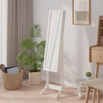 vidaXL Laisvai pastatomas veidrodis, baltos spalvos, 34x37x146cm