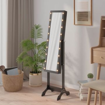 vidaXL Laisvai pastatomas veidrodis su LED, juodas, 34x37x146cm