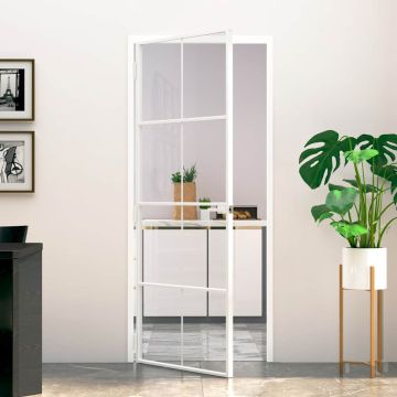 vidaXL Vidaus durys, baltos, 83x201,5cm, grūdintas stiklas/aliuminis