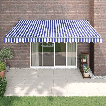 vidaXL Automatinė ištraukiama markizė, mėlyna ir balta, 4x3m