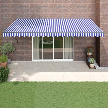 vidaXL Automatinė ištraukiama markizė, mėlyna ir balta, 5x3m