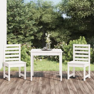 vidaXL Sodo bistro baldų komplektas, 3 dalių, baltas, pušies masyvas