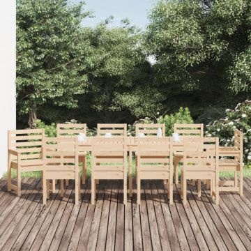 vidaXL Sodo valgomojo baldų komplektas, 11 dalių, pušies masyvas