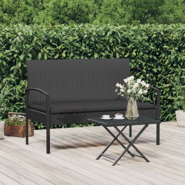 vidaXL Sodo suoliukas su pagalvėle, juodas, 105cm, poliratanas