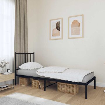 vidaXL Metalinis lovos rėmas su galvūgaliu, juodos spalvos, 75x190cm