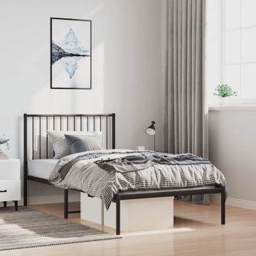 vidaXL Metalinis lovos rėmas su galvūgaliu, juodos spalvos, 100x200cm