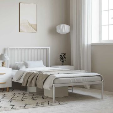 vidaXL Metalinis lovos rėmas su galvūgaliu, baltos spalvos, 100x200cm