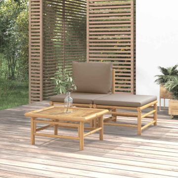 vidaXL Sodo komplektas su taupe pagalvėlėmis, 3 dalių, bambukas