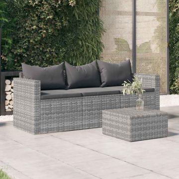 vidaXL Trivietė sodo sofa su pagalvėlėmis, pilkos spalvos, poliratanas