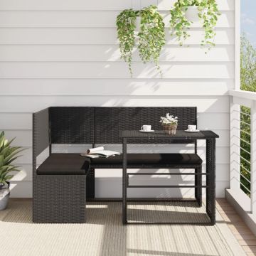 vidaXL Sodo sofa su stalu/pagalvėlėmis, juoda, poliratanas, L formos