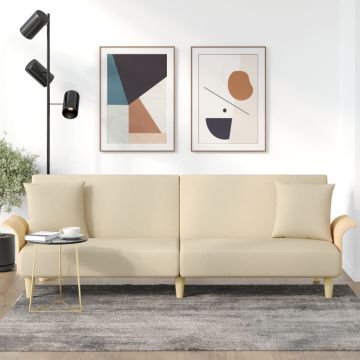 vidaXL Sofa-lova su porankiais, kreminės spalvos, audinys