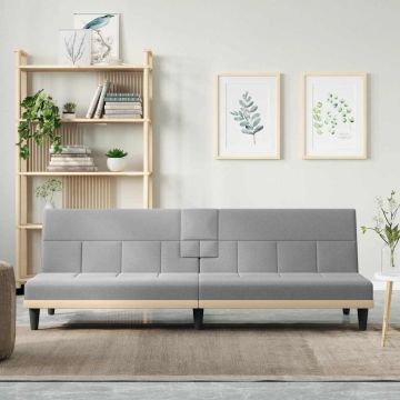 vidaXL Sofa-lova su puodelių laikikliais, šviesiai pilka, audinys