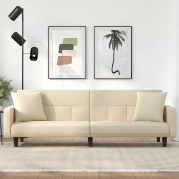 vidaXL Sofa-lova su pagalvėlėmis, kreminės spalvos, audinys