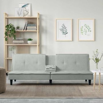 vidaXL Sofa-lova su puodelių laikikliais, šviesiai pilka, aksomas