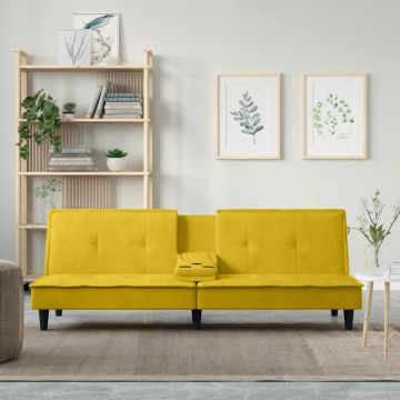 vidaXL Sofa-lova su puodelių laikikliais, geltonos spalvos, aksomas