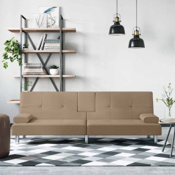 vidaXL Sofa-lova su puodelių laikikliais, kapučino, dirbtinė oda